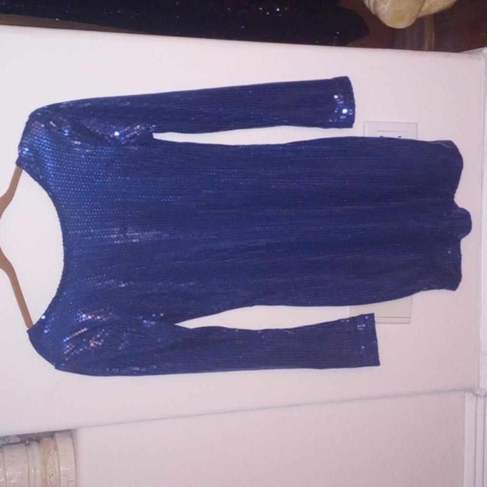 Blue Sequin Long Sleeve Sheath Dress
